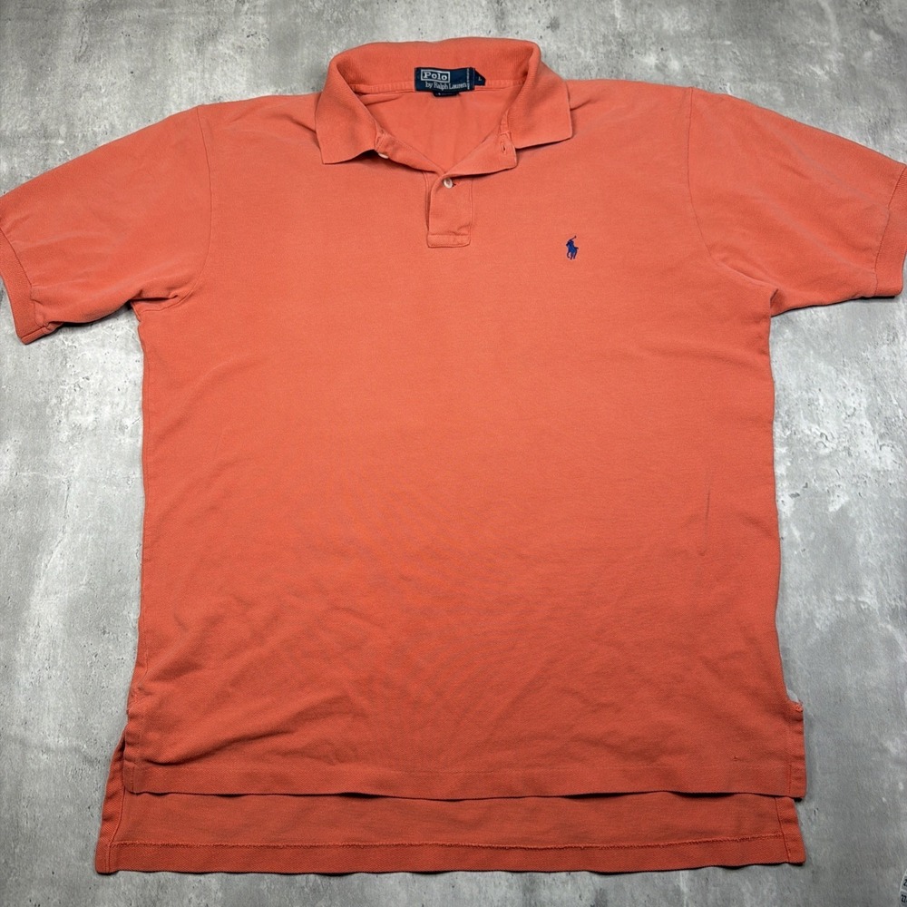 Vintage Polo Ralph Lauren Salmon Pink Mesh Cotton Polo Shirt Men's L Pony USA